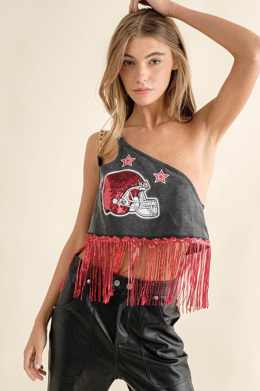 NEW! ONE SHOULDER CHAIN STRAP TOP! GAMEDAY!!