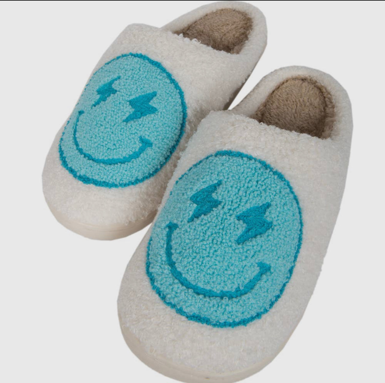 Turquoise and white lightning Happy Slippers